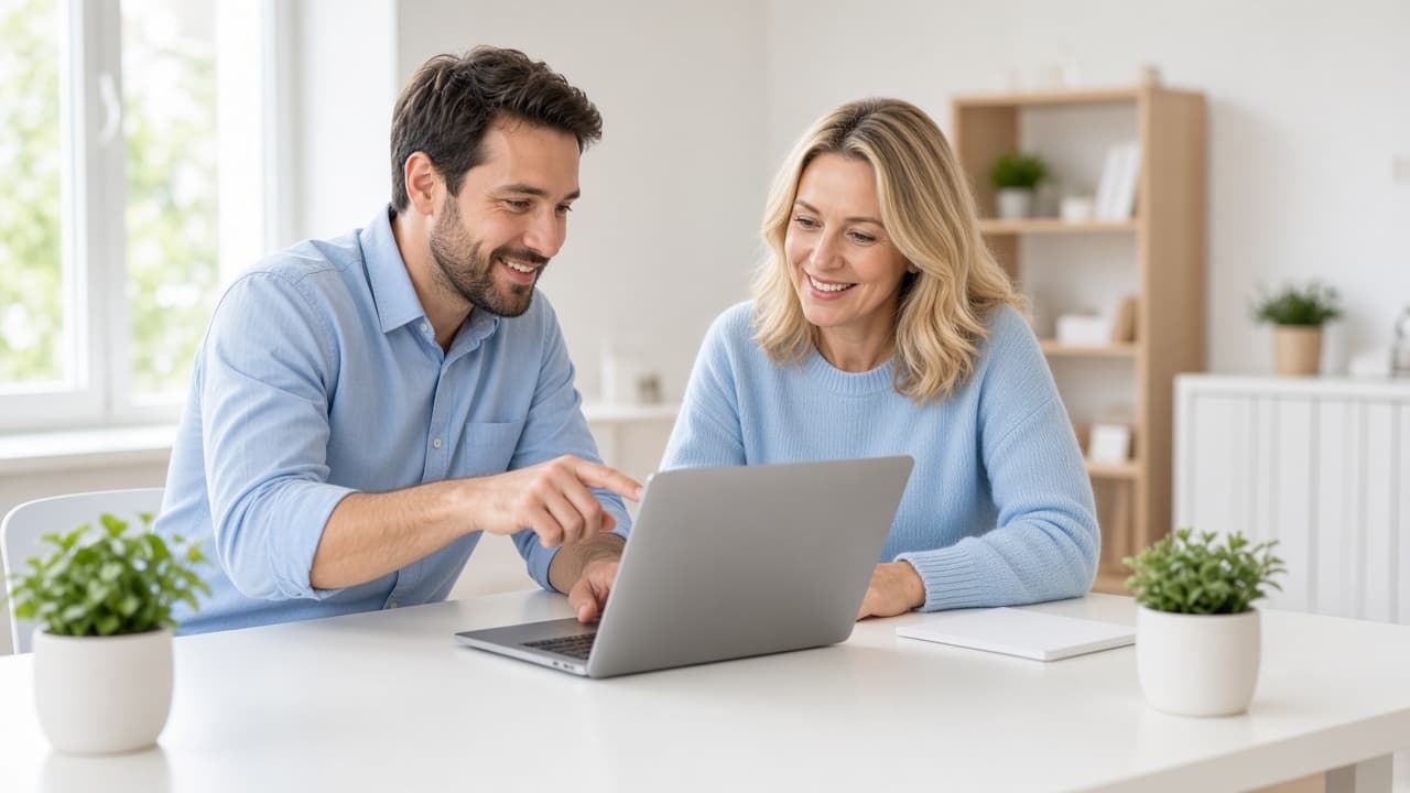 Technician helping an office team with a laptop
